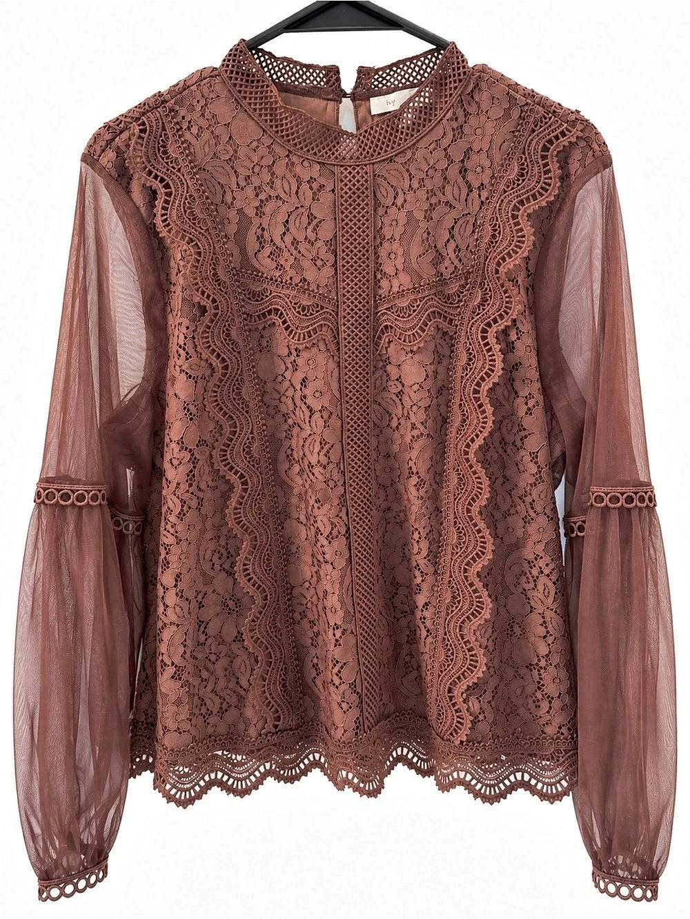 A'gaci Floral Lace Blouse in Brown Size Medium NWT